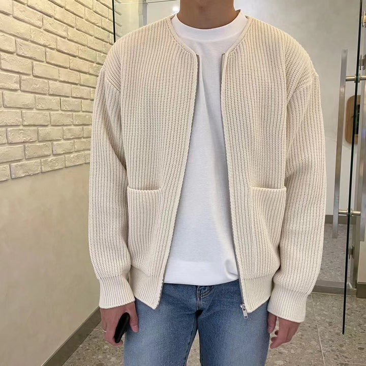 Herren Strickjacke Rippstrick Reißverschluss