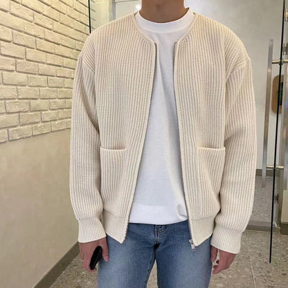 Herren Strickjacke Rippstrick Reißverschluss