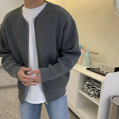 Herren Strickjacke Rippstrick Reißverschluss