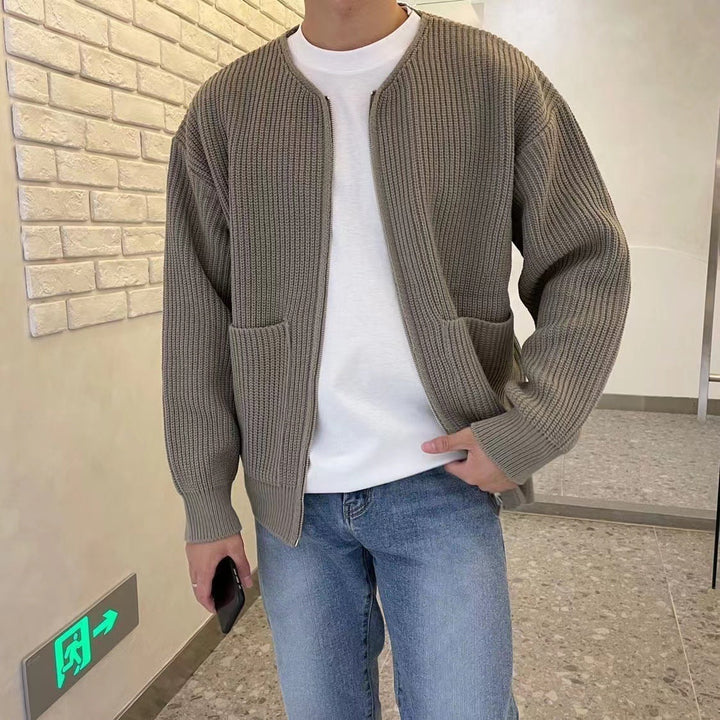 Herren Strickjacke Rippstrick Reißverschluss