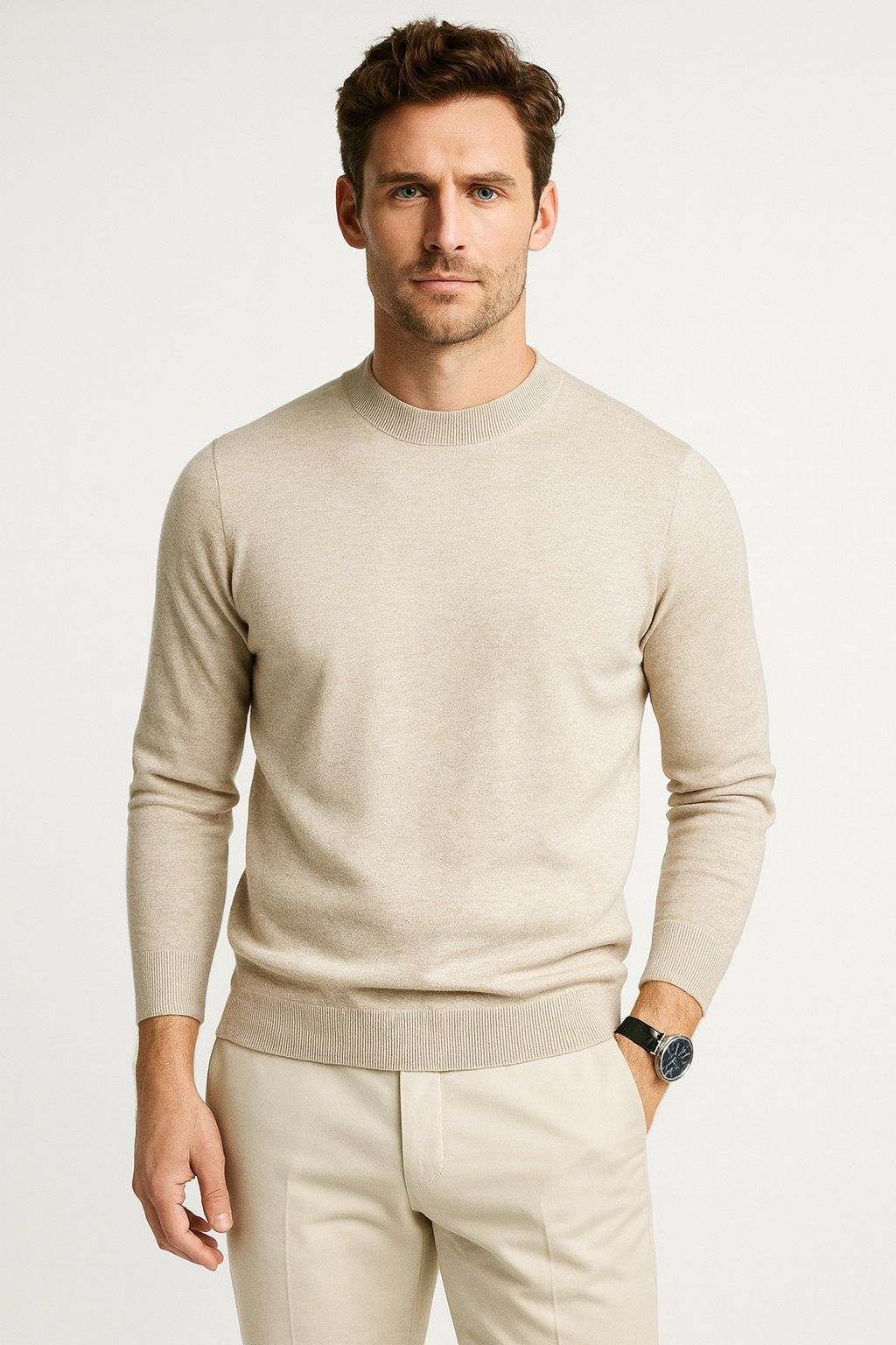 Einfacher Strickpullover Rundhals Herren