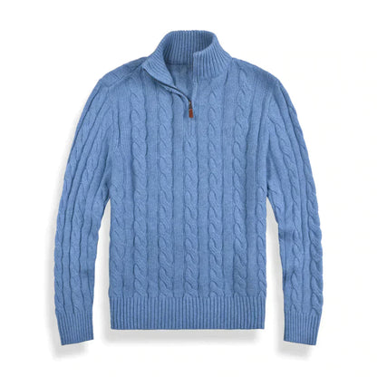 Herren Strickpullover Zopfmuster Viertelzipper - IdealeKleiden