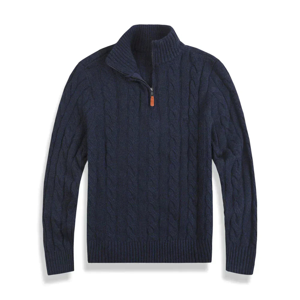 Herren Strickpullover Zopfmuster Viertelzipper