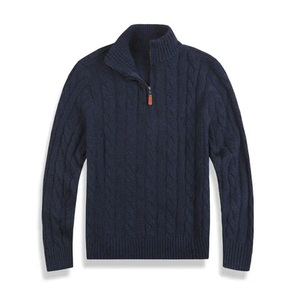 Herren Strickpullover Zopfmuster Viertelzipper