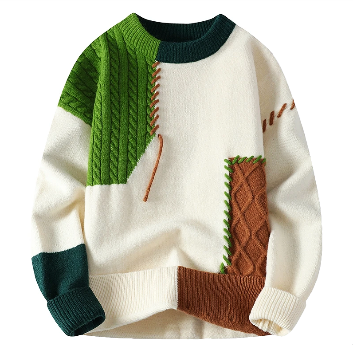 Herren Strickpullover Lockere Passform Patchwork Design