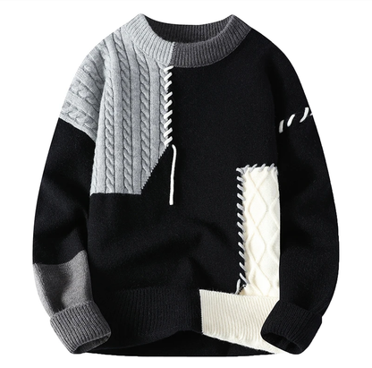 Herren Strickpullover Lockere Passform Patchwork Design