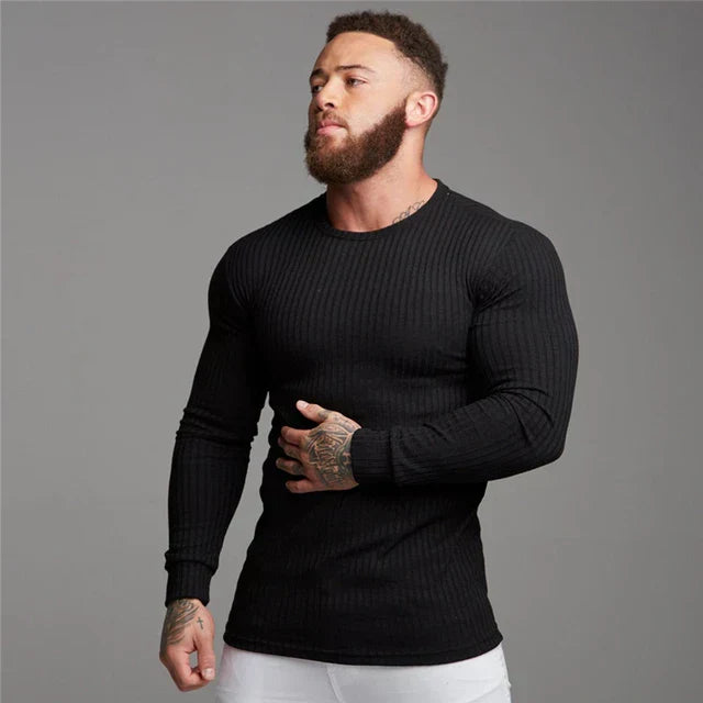 Herren Strickpullover Rippmuster Slim Fit Langarm