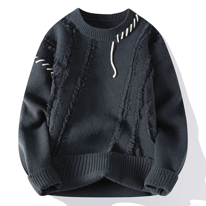 Herren Strickpullover Warm Grobstrick Rundhals - IdealeKleiden