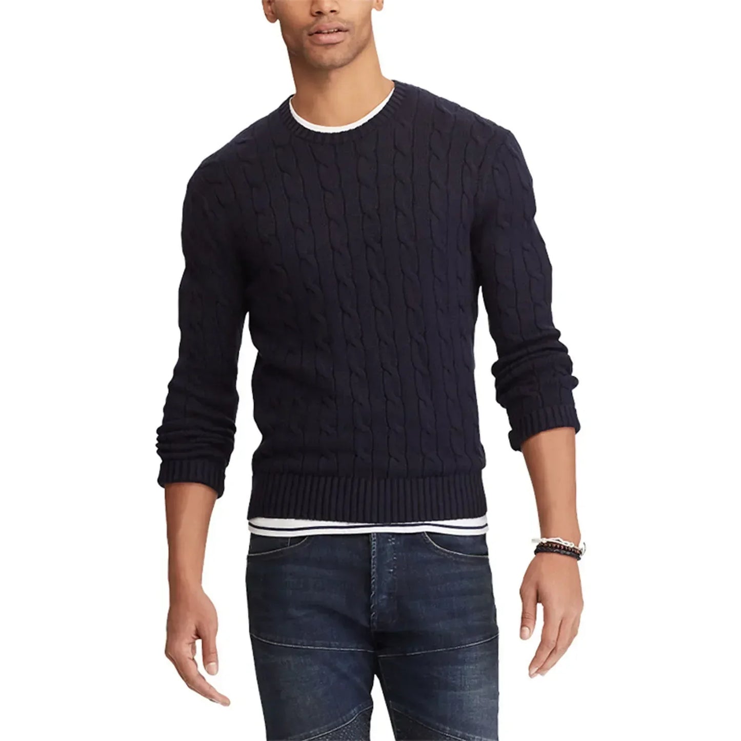 Herren Strickpullover Zopf Muster Rundhals