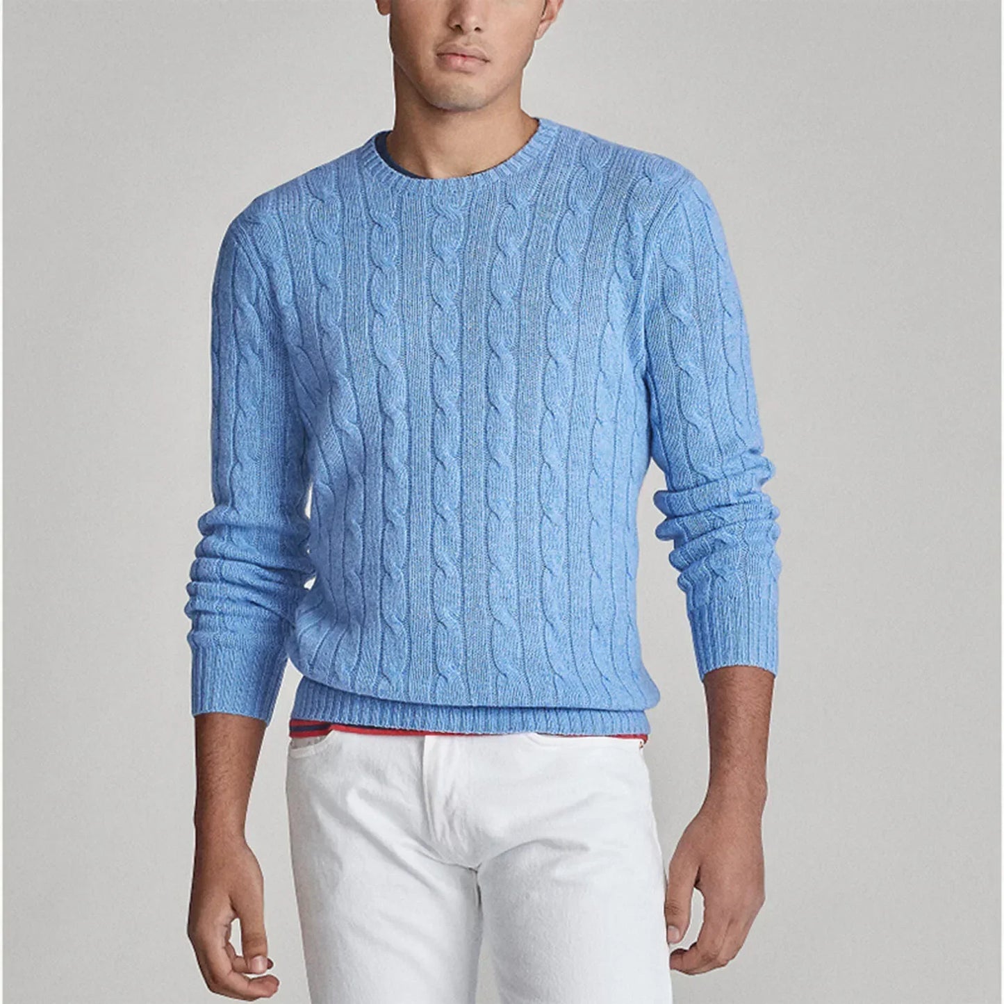 Herren Strickpullover Zopf Muster Rundhals