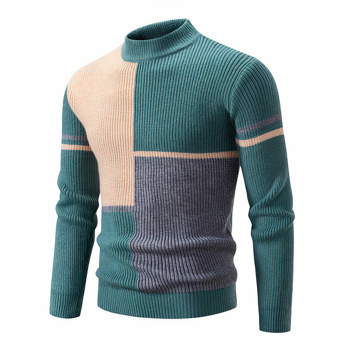 Herren Strickpullover Slim Fit Patchwork Design