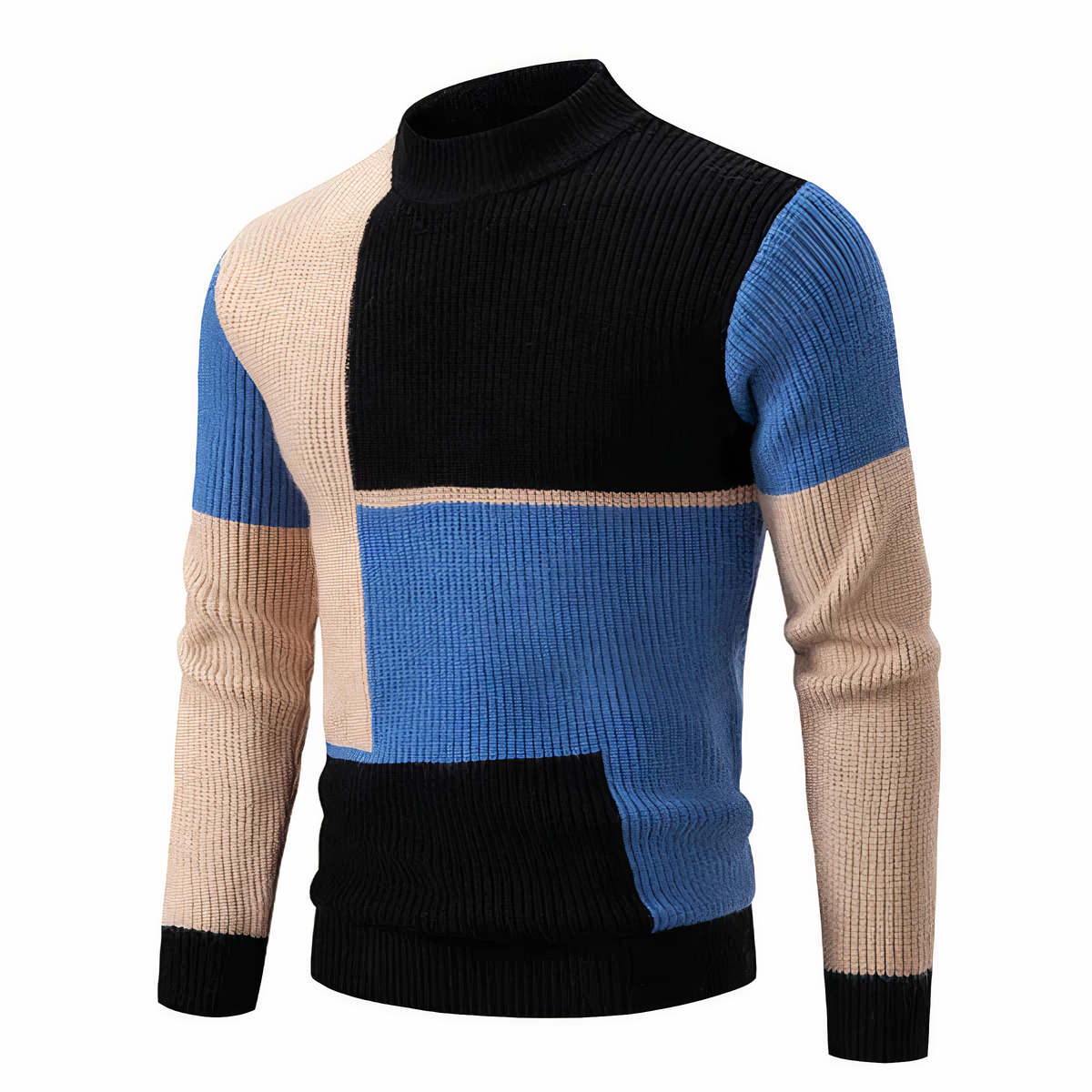 Herren Strickpullover Slim Fit Patchwork Design - IdealeKleiden