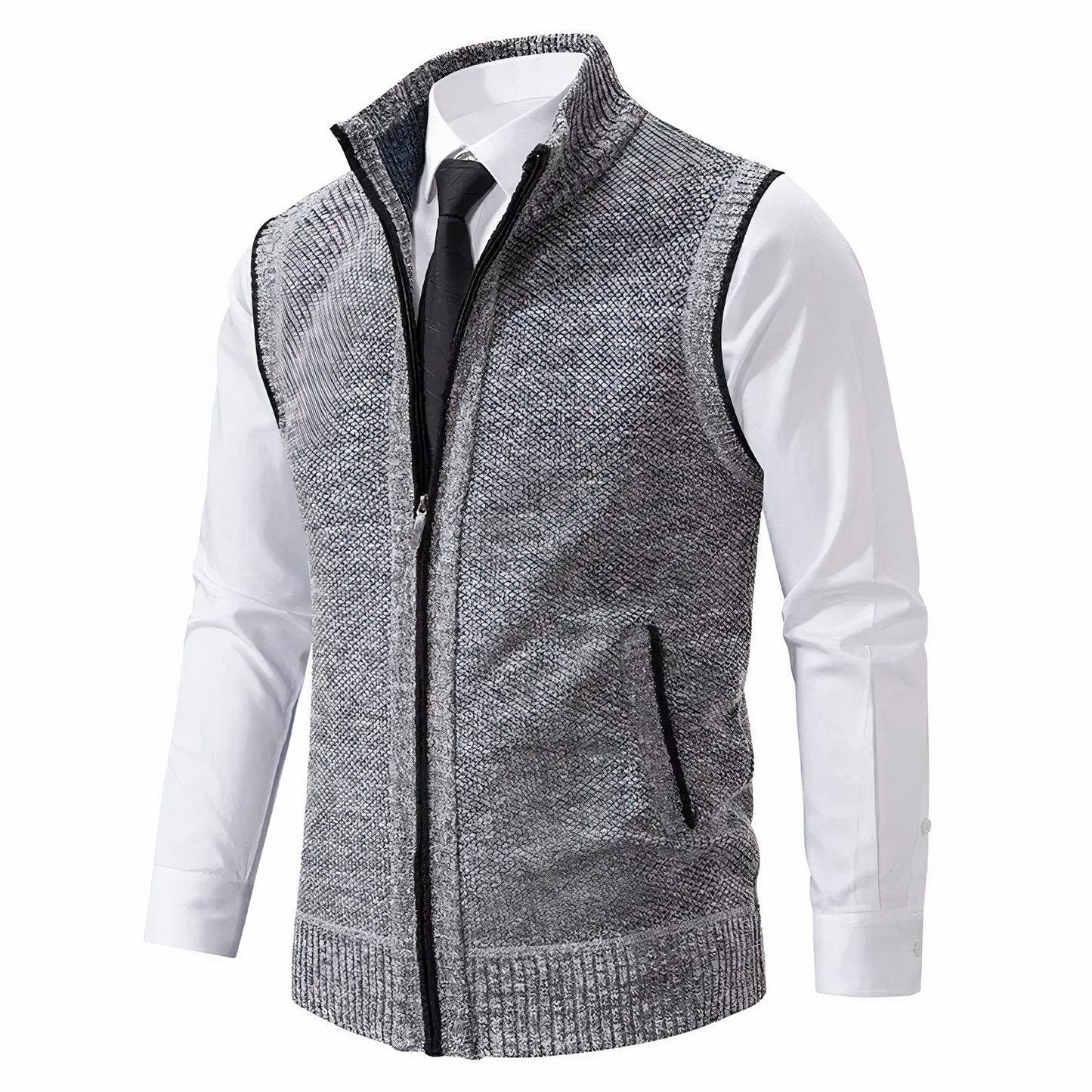 Herren Strickweste Stehkragen Mit Taschen