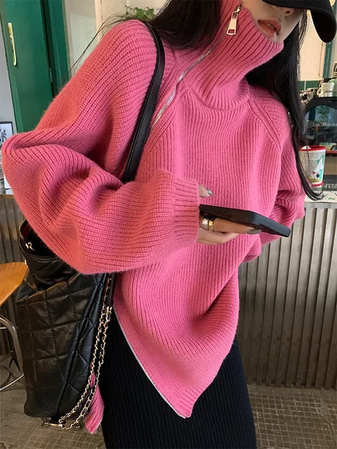 Roter Pullover Stehkragen Einfach Stilvoll
