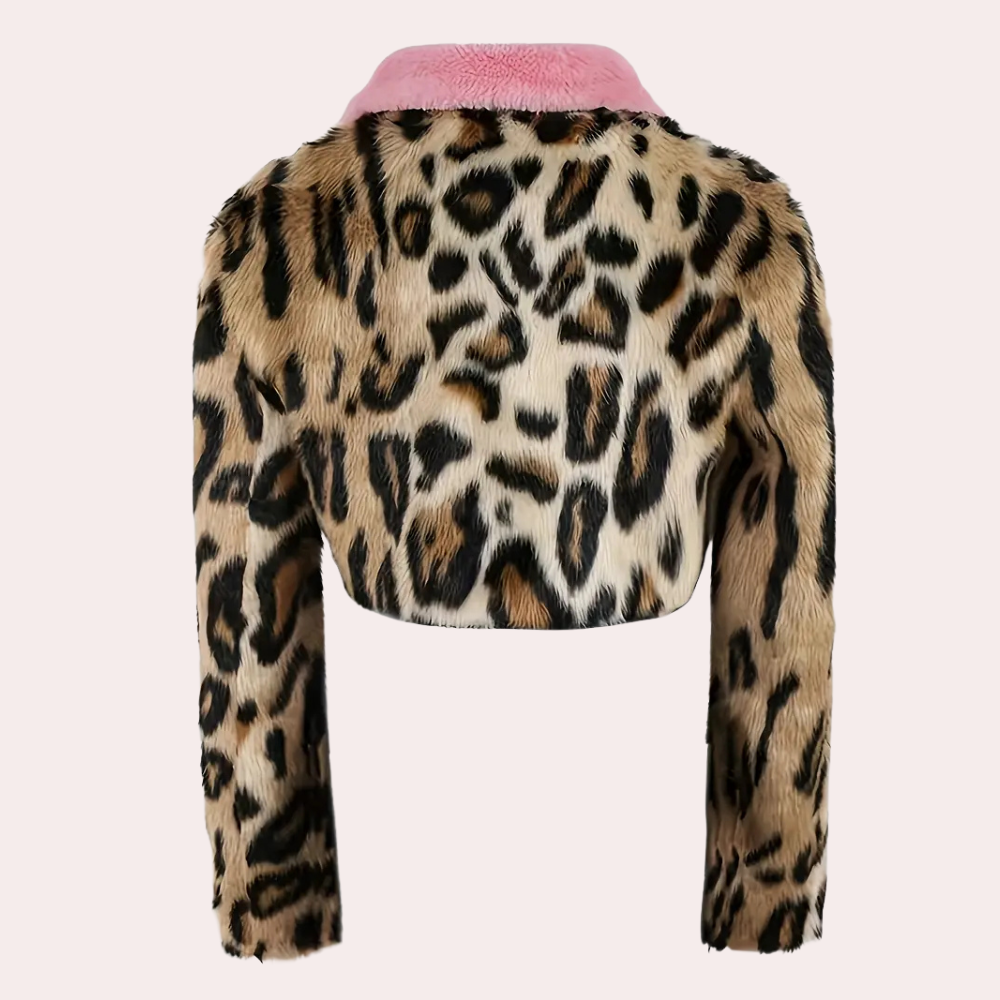 Eleganter Damen Pelz-Mantel Leoparden-Design Winter - IdealeKleiden