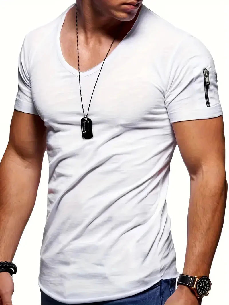 Herren T-Shirt Kurzarm V-Ausschnitt Casual