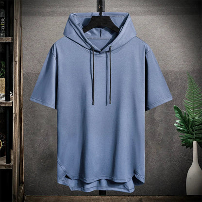 Herren Hoodie Kurzarm Sportlich Kordelzug