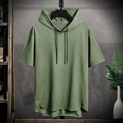 Herren Hoodie Kurzarm Sportlich Kordelzug