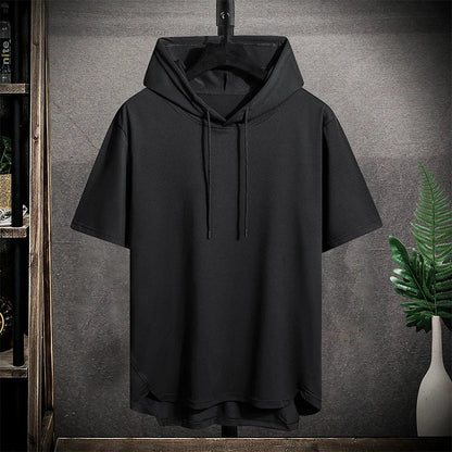 Herren Hoodie Kurzarm Sportlich Kordelzug