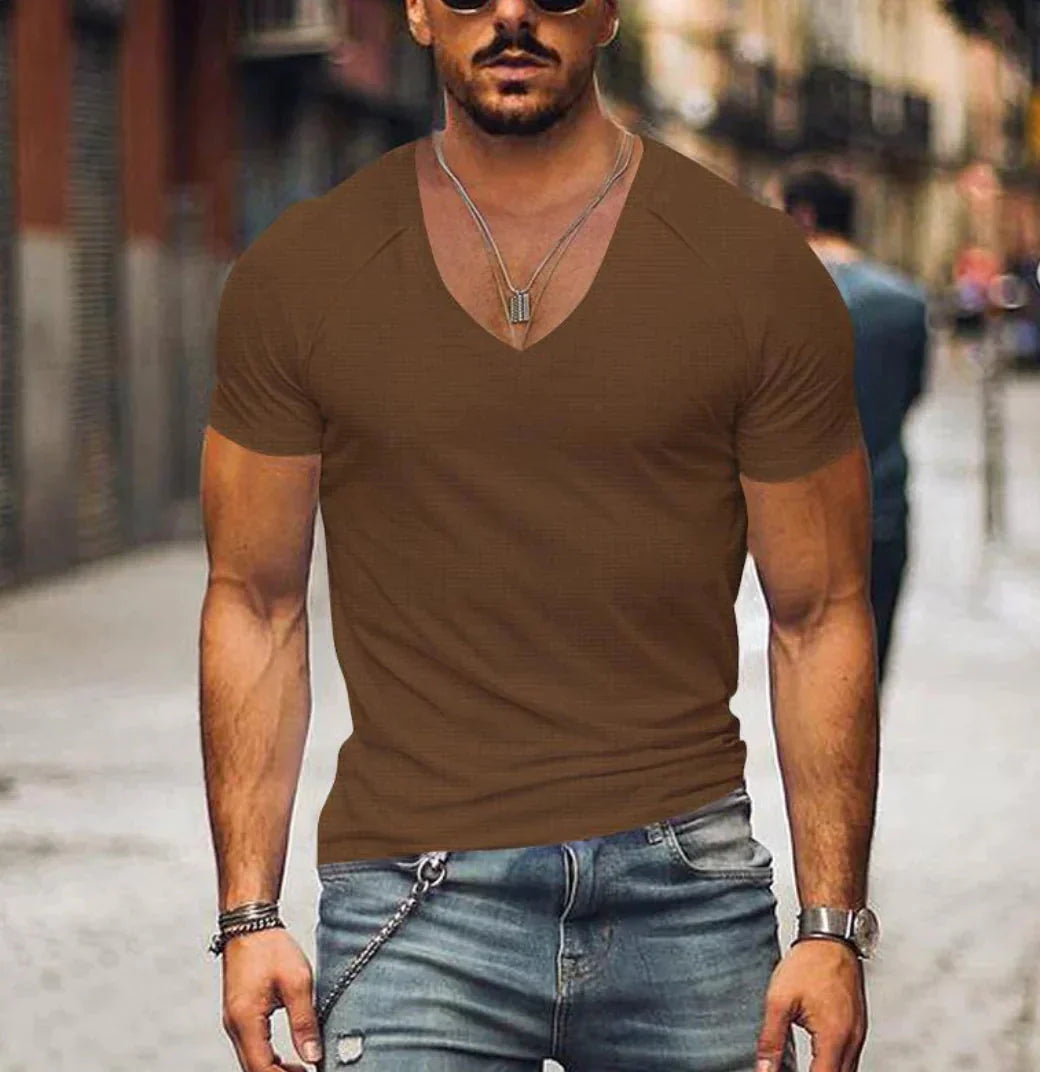 Herren T-Shirt Slim Fit V-Ausschnitt Kurzarm