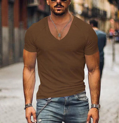 Herren T-Shirt Slim Fit V-Ausschnitt Kurzarm