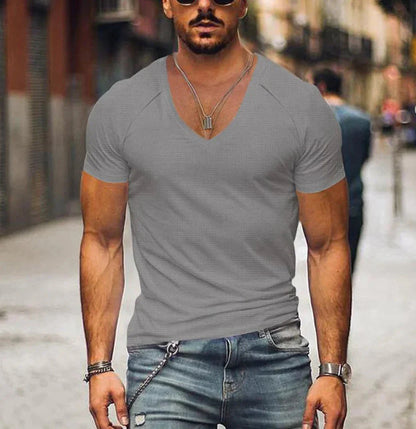Herren T-Shirt Slim Fit V-Ausschnitt Kurzarm