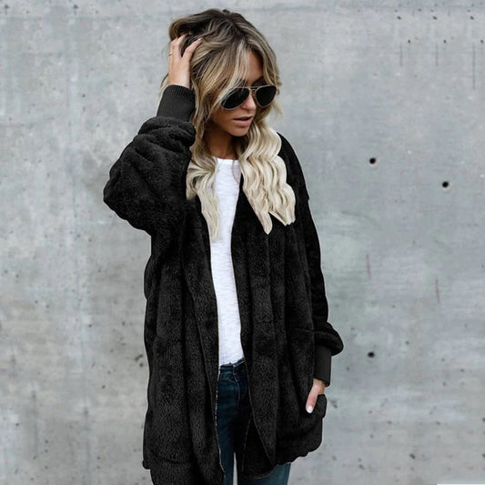 Damen Fleece Cardigan Langärmelig Elegant - IdealeKleiden