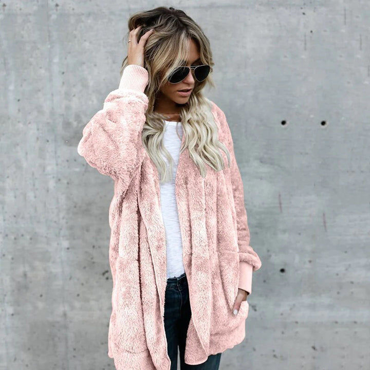 Damen Fleece Cardigan Langärmelig Elegant
