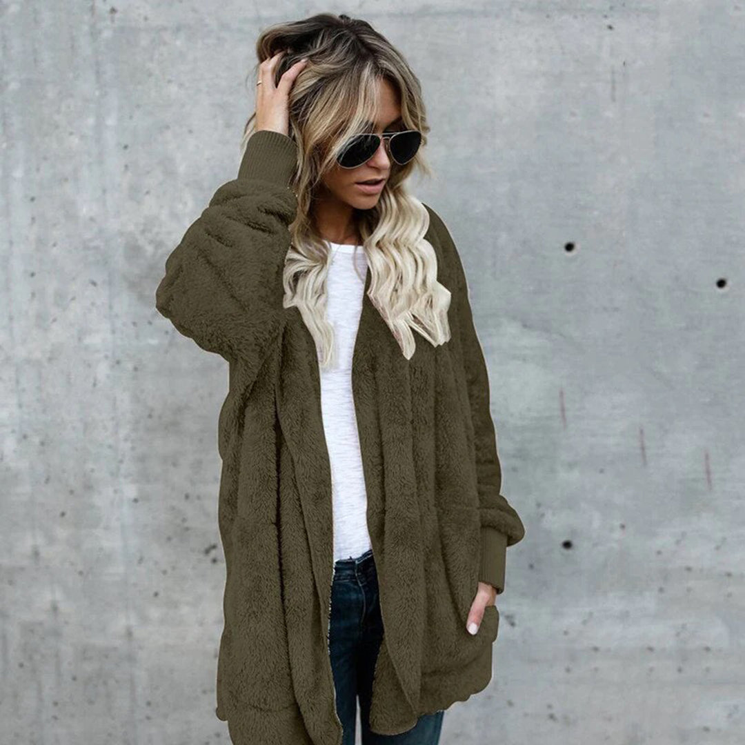 Damen Fleece Cardigan Langärmelig Elegant
