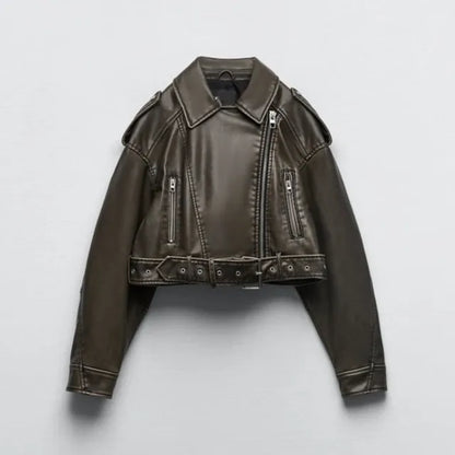 Modische Lederjacke Damen Kurz