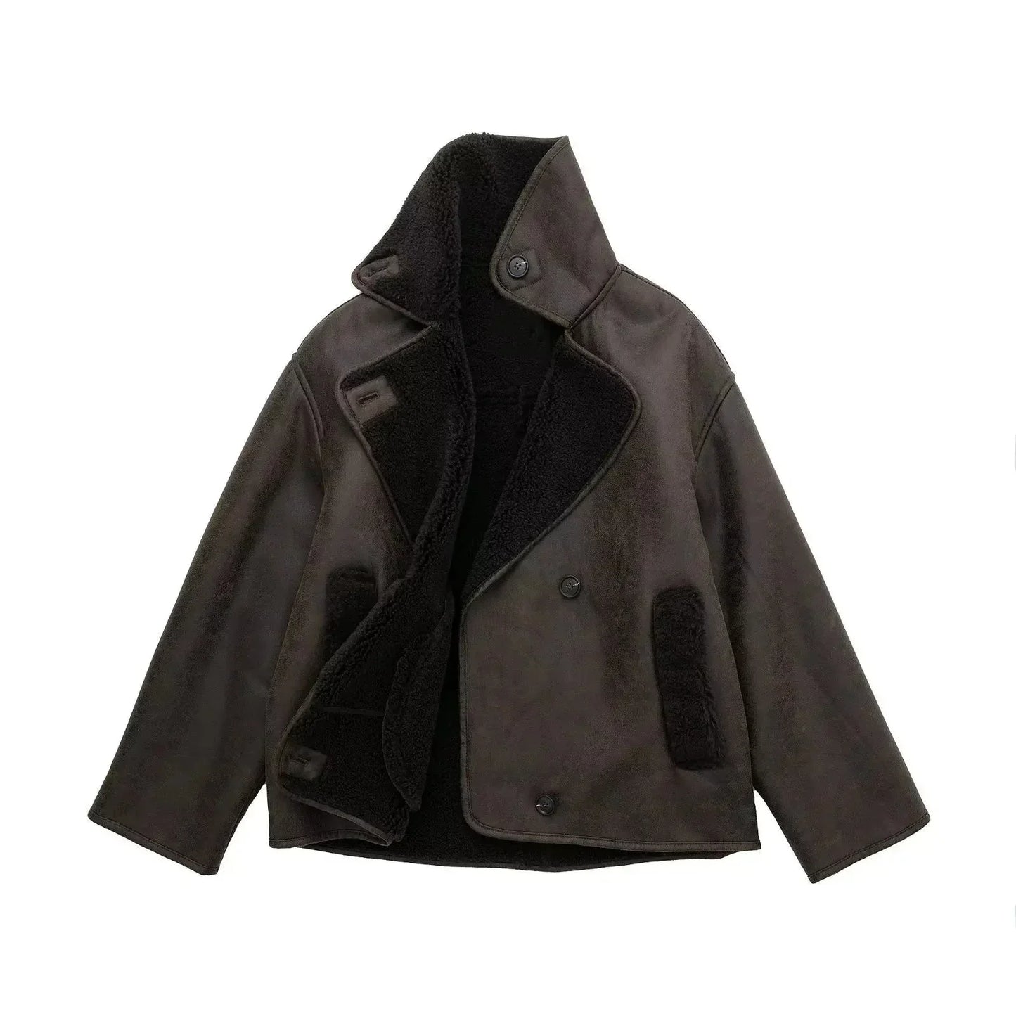 Übergroße Lammfelljacke Weinlese Stil