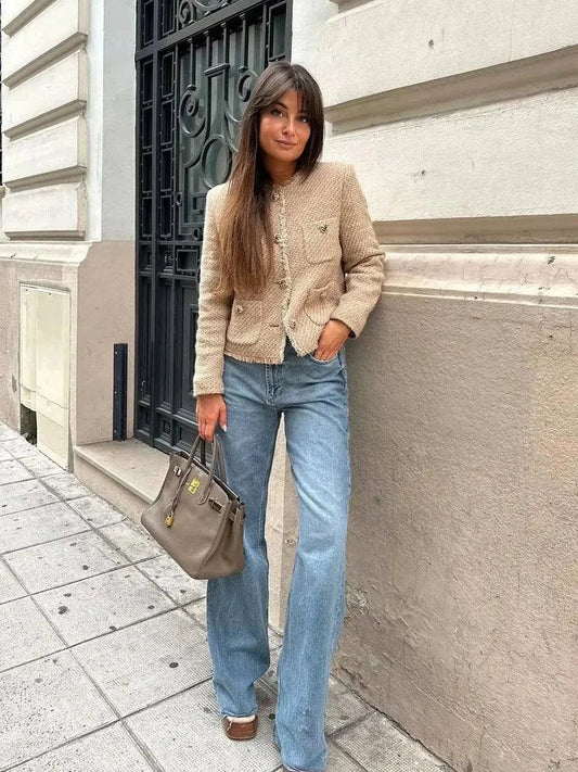 Elegante Damenjacke Baumwolle Mit Taschen - IdealeKleiden