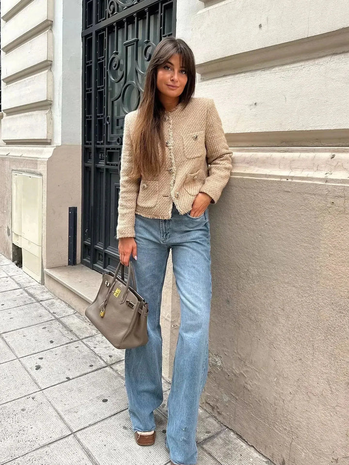 Stylische Damenjacke Cropped Tweed Design - IdealeKleiden