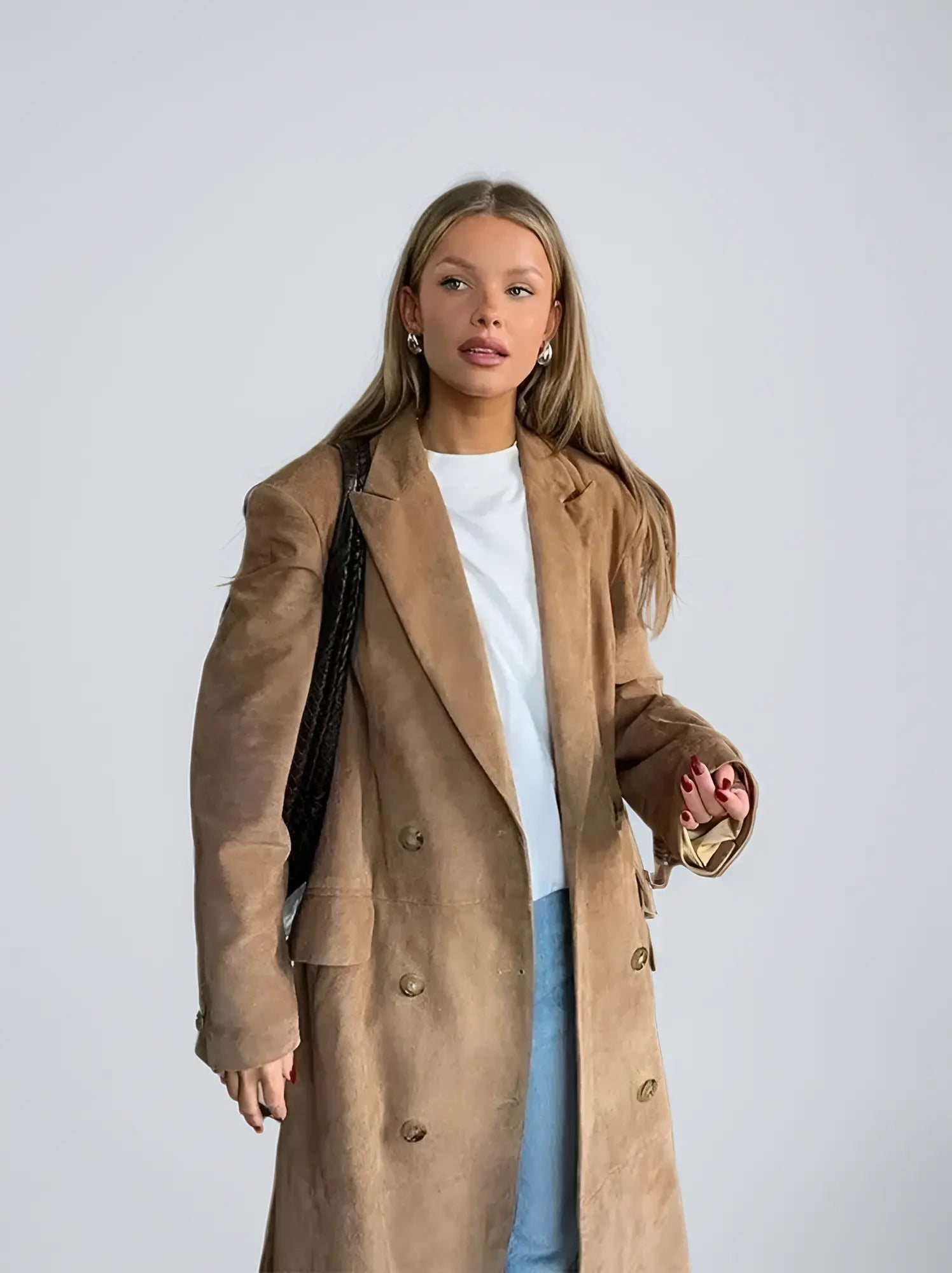 Eleganter Suedemantel Damen Trenchcoat - IdealeKleiden