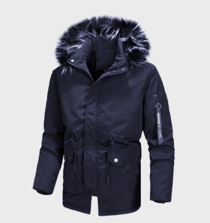 Herren Winterjacke Fellkapuze Warm Isoliert