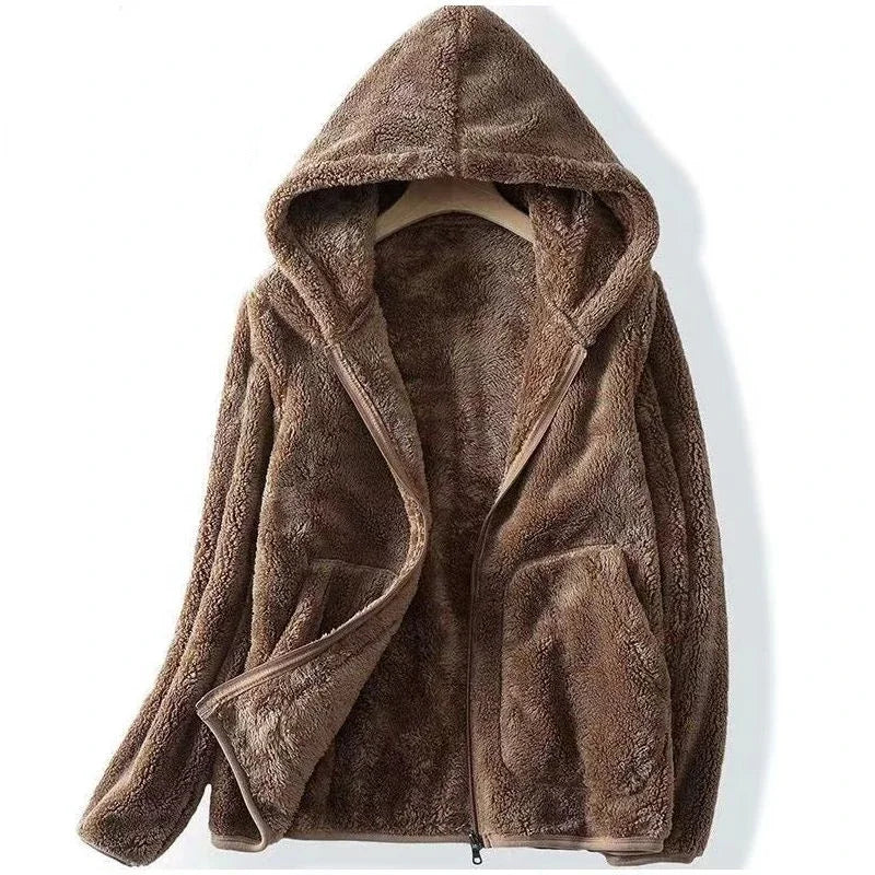 Damen Teddyjacke Warm Kapuze Reißverschluss