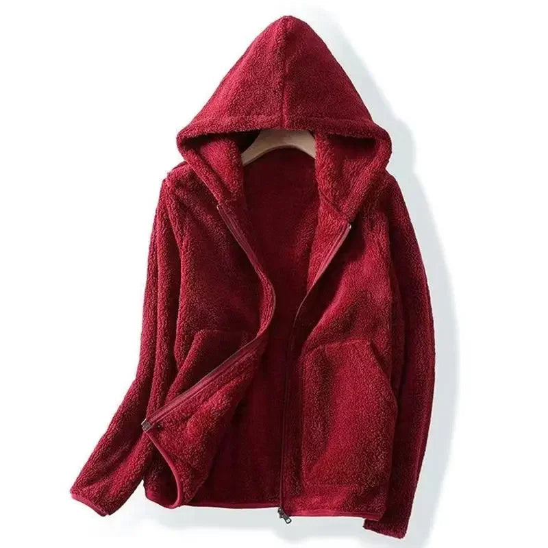 Damen Teddyjacke Warm Kapuze Reißverschluss
