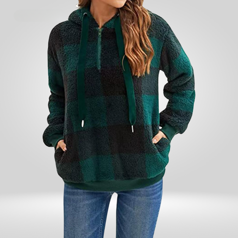 Kapuzenpullover Weich Karomuster Oversized