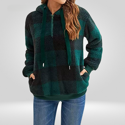 Kapuzenpullover Weich Karomuster Oversized
