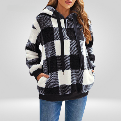 Kapuzenpullover Weich Karomuster Oversized