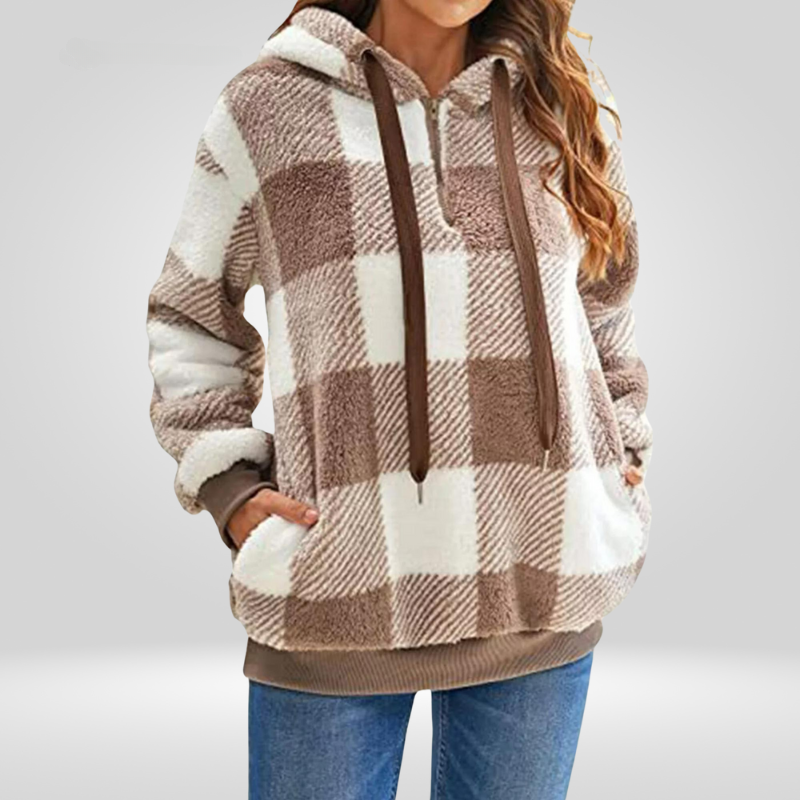 Karierte Pullover Damen Kapuze