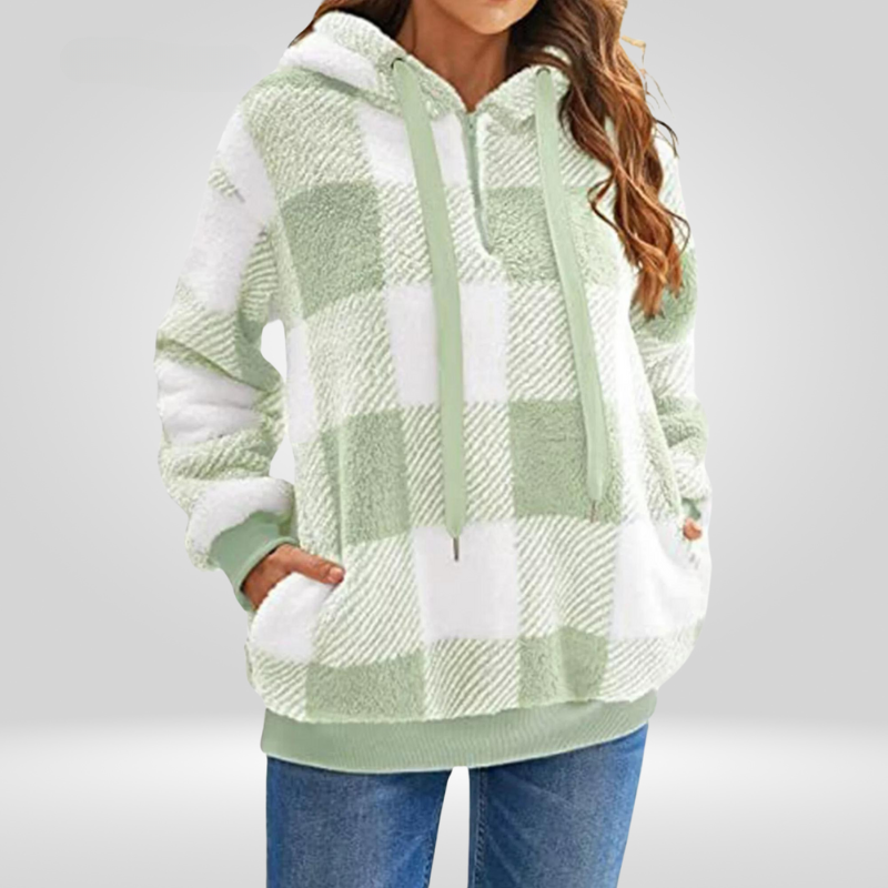 Kapuzenpullover Weich Karomuster Oversized