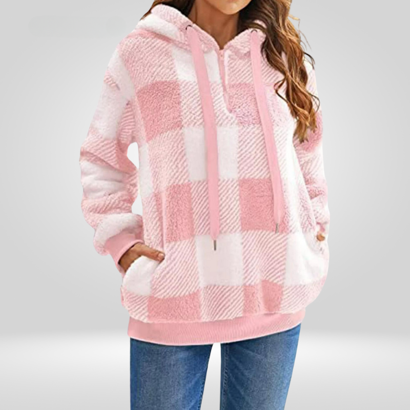 Kapuzenpullover Weich Karomuster Oversized