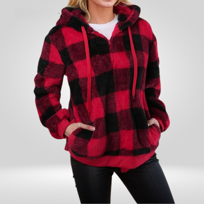 Kapuzenpullover Weich Karomuster Oversized