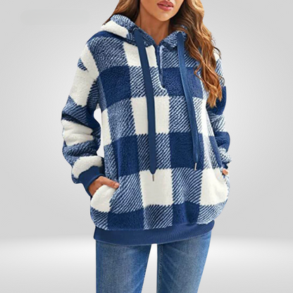 Kapuzenpullover Weich Karomuster Oversized