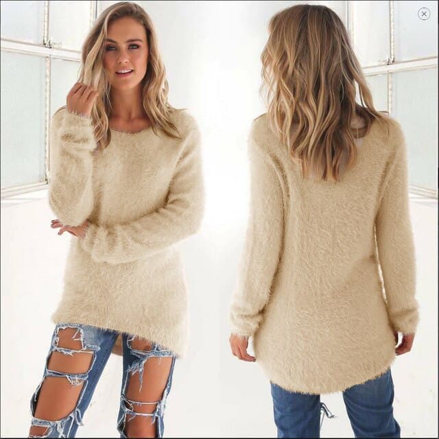 Weiche Strickpullover Damen Flauschig Lange Ärmel