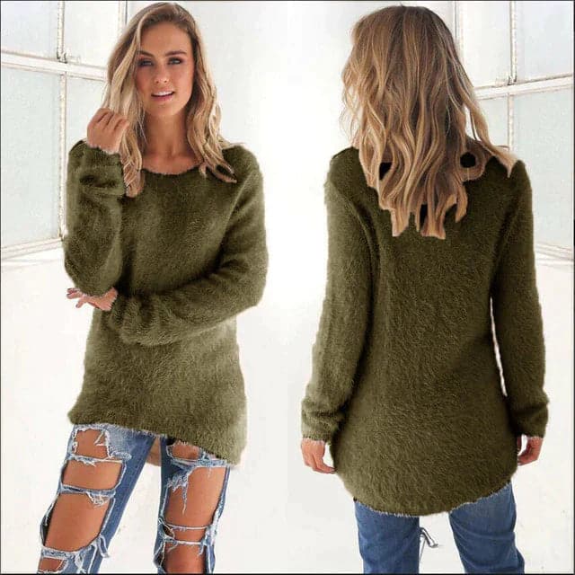 Weiche Strickpullover Damen Flauschig Lange Ärmel