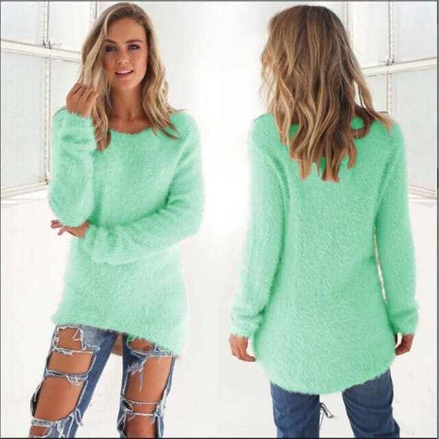 Weiche Strickpullover Damen Flauschig Lange Ärmel