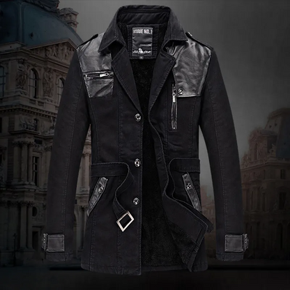 Herren Trenchcoat Warm Fleece Schwarz