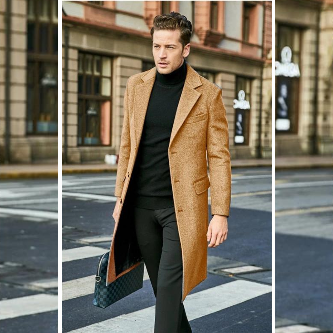 Herren Trenchcoat Lang Wolle Elegant